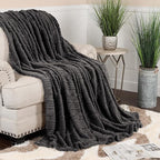 Superior Fleece Boho Jacquard Blanket, Decorative Blankets for Bedroom, Sofa, Fuzzy, Plush, Fluffy, Soft, Cute Room Decor, Beautiful Cover, Comfort Essentials, Arctic Collection, King, Charcoal