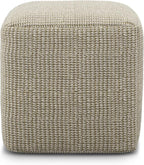 SIMPLIHOME Zelma Square Pouf – 18 inch Wide Upholstered PET Polyester Ottoman in Cream and Natural, Boho Indoor/Outdoor Footstool or Extra Seating for Living Room, Bedroom, or Patio, Assembled