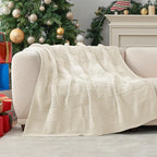 Amélie Home Checkered Chenille Knit Throw Blanket for Couch, Classic Texture Decorative Soft Blanket for Sofa, Chair & Bedroom, 50"x60", Ivory