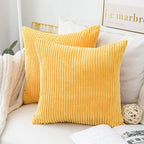 Home Brilliant Striped Corduroy Pillow Cover 24x24 Plush Texture Velvet Euro Throw Pillow Sham Covers for Chair Yellow Pillow Covers for Spring Decoration, 24 x 24 inch, Sunflower Yellow
