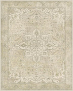 GENIMO 8X10 Washable Vintage Area Rugs for Living Room, Non-Slip Low Pile Chenille Print Rug, Soft Rugs for Bedroom Dining Room Home Office, Linen & Taupe
