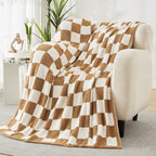 WRENSONGE Checkered Throw Blanket, Burnt Orange Soft Cozy Fluffy Warm Hand Made Throw Blankets for Couch, Sofa, Chair, Bed, Camping, Picnic, Travel Lightweight Bed Blanket - 60"*80"