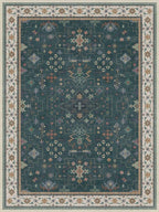 Vintage Dark Green 6x8 Dining Room Rugs for Under Kitchen Table - Washable Livinig Room Rug - Unique Floral Pastel Low Pile Non-Slip Area Rugs for Bedroom