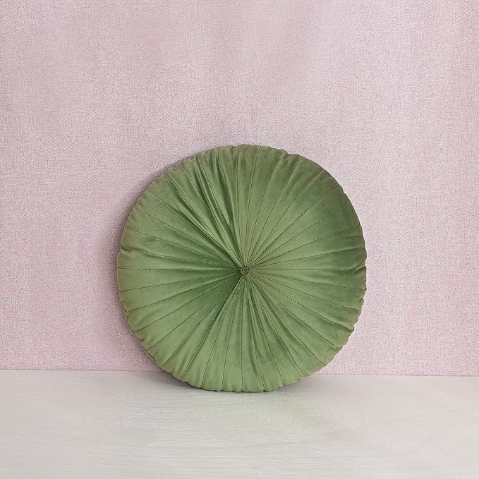 Roslynwood Shelly Round Solid Cactus Velvet Chair Cushion Couch Pumpkin Throw Pillow Home Decorative Seashell Floor Pillow, 16x16 inch