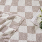 WRENSONGE Checkered Throw Blanket, Taupe Microfiber Soft Cozy Fluffy Warm Hand Made Throw Blankets for Couch, Sofa, Chair, Bed, Camping, Picnic, Travel Lightweight Bed Blanket - 50"*70"