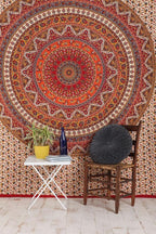 Popular Handicrafts Wall Hanging Tapstry for Bedroom Hippie Psychedelic Mandala Bohemian Hippy Intricate Floral Design Indian Tapestries Bedspread 54x84 Inches (140cmx215cm) Red