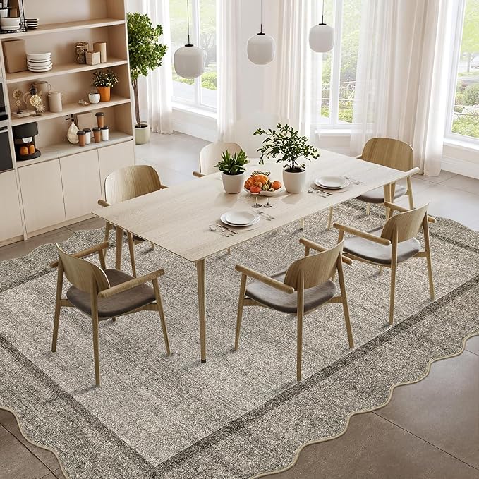 GarveeHome Scalloped Washable Rugs 10x13 Rug for Living Room Modern Bedroom Rug Brown Large Area Rug Non Slip Throw Rugs Soft Low Pile Stain Resistant Carpet for Dorm Dining Room 10'x13' Brown