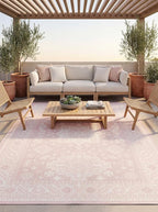 Rugs.com Outdoor Aztec Collection Rug – 9' x 12' Pink Flatweave Rug Perfect for Living Rooms, Large Dining Rooms, Open Floorplans