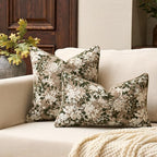 Yangest Neutral Floral Pillow Cover 18 x18 Inches, Vintage Chenille Square Throw Pillow Cover Soft Decorative Farmhouse Accent Couch Pillow Cover for Living Room Bedroom, Green