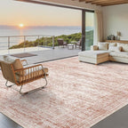 Washable Area Rug 8x10, Large Soft Rugs for Living Room Vintage Area Rugs for Bedroom Dining Room Non-Slip Stain Resistant Pink Under Table Rug