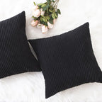 Home Brilliant Set of 2 Throw Pillow Covers Fall Decorative Couch Pillow Covers Striped Velvet Pillowcases for Floor, 55cm, 22 x 22 Inch, Black