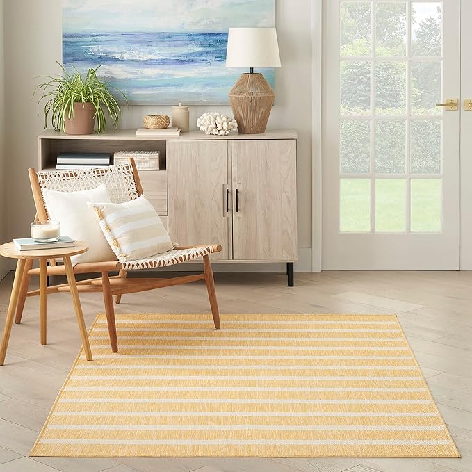 Nourison Home Positano Yellow Ivory 6' x 9' Area Rug - Easy Clean, Non Shedding, Bed Room, Living Room, Dining Room, Kitchen (6' x 9')