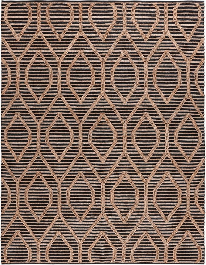 SAFAVIEH Area Rug 8x10 - Natural Fiber Collection - Large - Black & Natural, Handmade Flat Weave Jute, Farmhouse Geometric Design, Ideal for Living Room, Bedroom, Dining Space (NF378Z)