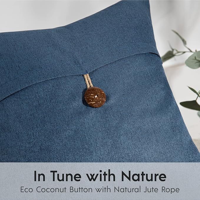 Phantoscope Pack of 2 Farmhouse Throw Pillow Covers Button Vintage Linen Decorative Pillow Cases for Couch Bed and Chair Navy Blue 18 x 18 inches 45 x 45 cm