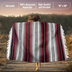 Mexican Blanket (Authentic Handmade Falsa) - Durable, Lightweight Baja Indian Blanket for Yoga, Beach, Camping, Picnic, Car/Truck, Outdoor Mexican Throw, Baja Saddle Blanket, 70"x50", Cherry