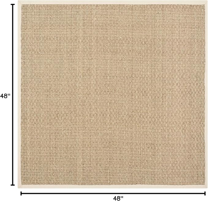 SAFAVIEH Area Rug 4' Square - Natural Fiber Collection - Natural & Beige, Seagrass, Basketweave Pattern with Border (NF114A)