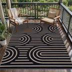 Tangsoo Easy Jute Rug 4x6 Washable Area Rug for Outdoor Patio,Black Rainbow Non-Slip Thin Farmhouse Door Carpet,Boho Indoor Throw Mat for Living Room Bedroom Sunroom Backyard