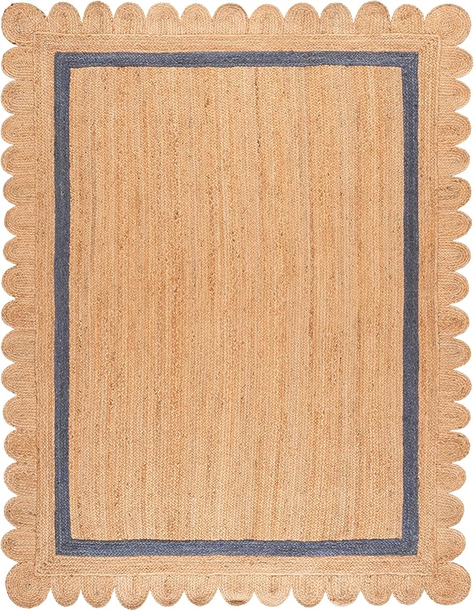 SAFAVIEH 8x10 Area Rug - Natural Fiber Collection - Large - Natural & Blue, Handmade Jute, Ideal for Living Room, Bedroom, Dining Space (NF896M)