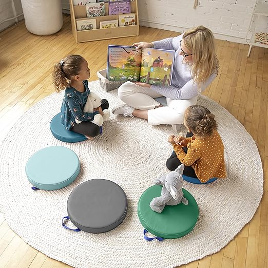 ECR4Kids SoftZone Floor Cushions, Round, Flexible Seating, Contemporary, 6-Piece