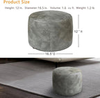 Thgonwid Unstuffed Faux Leather Pouf Cover, Handmade Footstool Ottoman Storage Solution, Floor Footrest Cushion - 16.5”Dx12”H, Grey