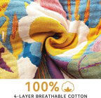 Boho Throw Blanket for Bed 90"x108", 100% Soft Cotton Bohemian Blankets with Rustic Floral Printed Decor, Spring Throw Blanket for Couch Cozy Breathable King Size All Season