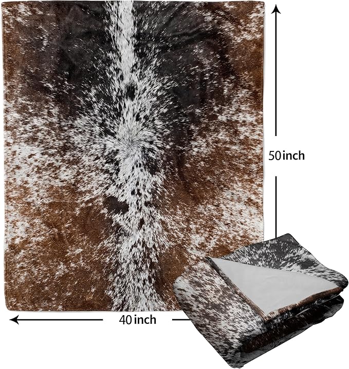 Cow Print Blanket Soft Flannel Lightweight Cowhide Western Throw Blanket Cozy Warm Brown Cow Blankets All Seasons Living Room Decor for Couch Chair Bed Sofa Office 40x50 inch