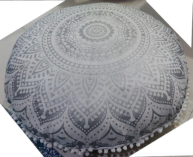 Large Round seat Floor Cushion Chair Ottoman Cover Pouf Pillow Meditation Floor Cushions for Adults Seating pouffe Ottoman Throw Covers Craft Room Furniture for Sitting Cover (Silver, 24" Round)