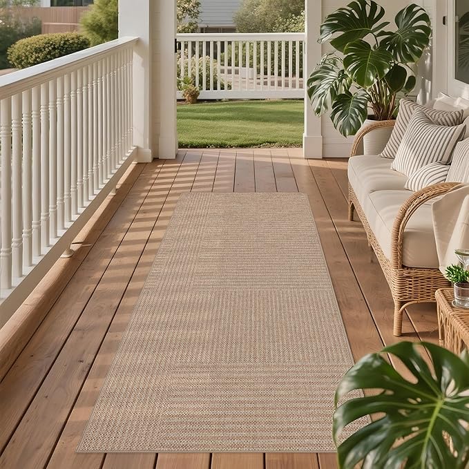 Easy Jute Rug 2x6: Indoor Outdoor Natural Boho Area Rugs for Hallway Patio Non Slip - Farmhouse Neutral Contemporary Carpet Mat for Entryway Kitchen Laundry Room Bedroom Washable