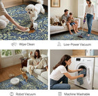 GENIMO Floral Reversible Runner Rug 2’6”x8’, Non-Slip Washable Low-Pile Lightweight Rug for Hallway, Kitchen, Laundry Room, Bedroom, Bathroom, Vintage Boho Indoor Decor, Beige/Navy