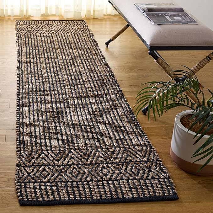 SAFAVIEH Natural Fiber Collection Runner Rug - 2' x 9', Natural & Black, Handmade Jute, Ideal for Bedroom, Foyer, Hallway, Entryway (NF126Z)