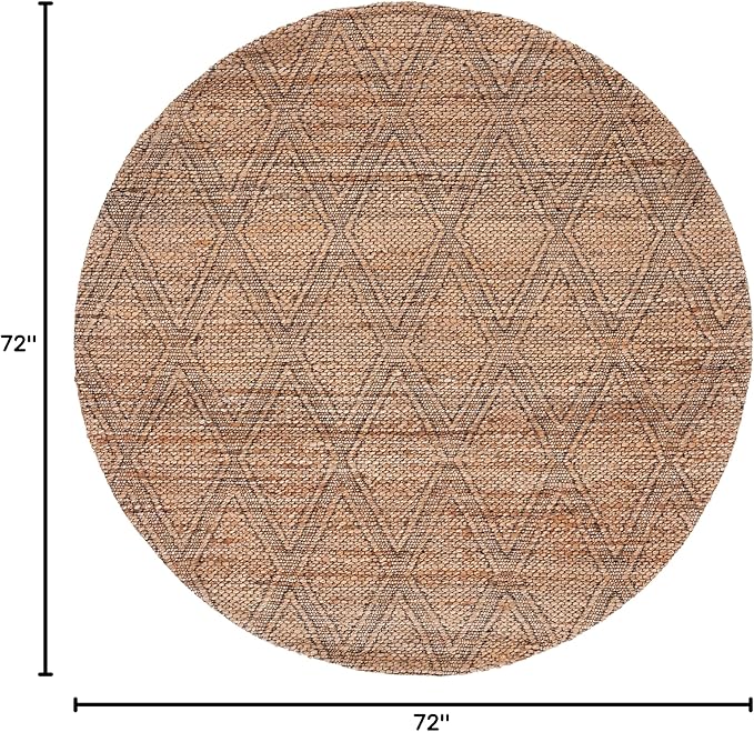 SAFAVIEH Natural Fiber Collection 6' Round Natural/Black NFB552A Natural Jute Entryway Foyer Living Room Area Rug
