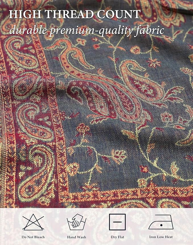 Achillea Reversible Paisley Pashmina Rave Scarf – Exotic Indian Shawls and Wraps for Evening Dresses, Festivals, All Seasons