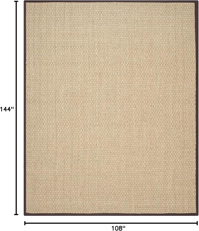 SAFAVIEH Area Rug 9x12 - Natural Fiber Collection - Large - Natural & Dark Brown, Seagrass, Basketweave Pattern with Border (NF114K)