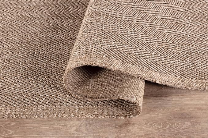 CAMILSON Easy Jute Rug 4x6, Indoor Outdoor Natural Color Fiber Area Rugs for Living Room Patio and Kitchen Rug Herringbone Seagrass Woven Design Easy-Cleaning Washable Outside Carpet Alfombras 4 x 6