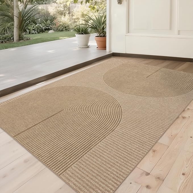 Easy Jute Rug 2x3: Indoor Outdoor Natural Boho Front Door Mat Non Slip - Farmhouse Neutral Contemporary Small Carpet for Entryway Kitchen Bathroom Bedroom Washable