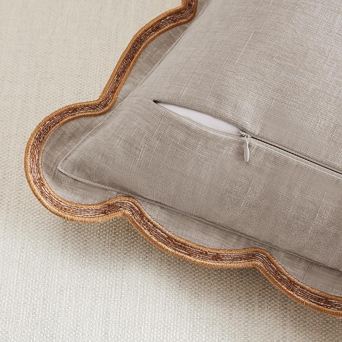 Beige Scalloped Pillow Cover Pack of 2 Spring Chenille Decorative Throw Pillow Covers 18x18 Cute Boho Couch Pillow Covers Aesthetic Funky Preppy Pillow Cases for Sofa Living Room