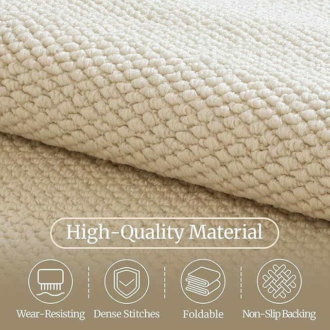 Faux Jute Non-Slip Area Rug, 9x12 Washable Pet-Friendly Floor Mat for Living Room, Bedroom, Entryway, Machine Woven Durable Scratch Resistant Carpet, Cream Beige