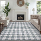 GarveeHome Checkered Area Rugs 5x7 for Living Room, Machine Washable Non Slip Backing Rug, Stain Resistant Low-Pile Indoor Outdoor Carpet for Bedroom Dining Room Office Nursery Grey