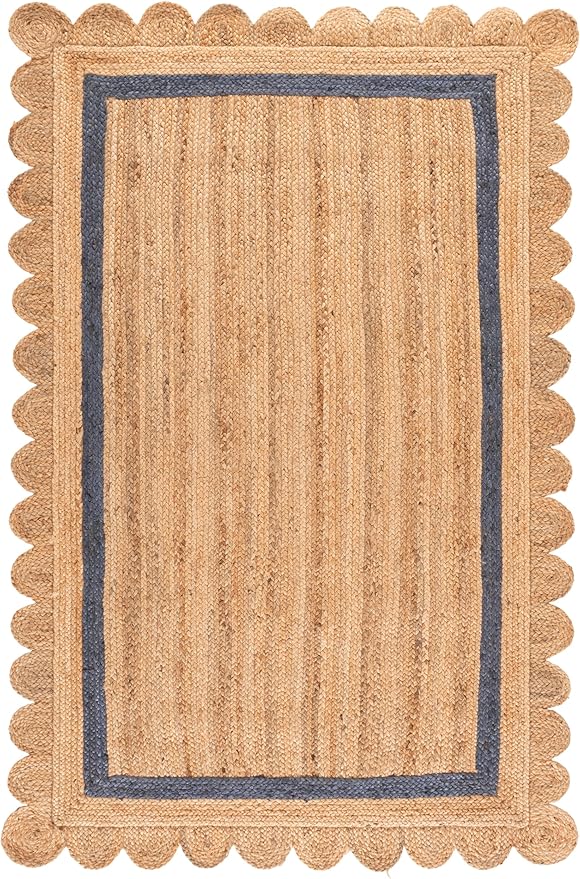 SAFAVIEH Area Rug 4x6 - Natural Fiber Collection - Natural & Blue, Handmade Jute, Ideal for Living Room, Bedroom, Dining Space (NF896M)