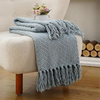BATTILO HOME Bluish Grey Chenille Throw Blanket for Couch, Knit Throw Blanket,Super Soft Warm Home Decor Throw Blanket with Tassels for Bed,Sofa and Living Room,60" x 80"