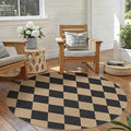 Checkered 4 ft Easy Jute Round Rug, Washable Small Rugs for Entryway Patio, Farmhouse Non Slip Non Shedding Indoor Outdoor Circle Carpet for Kitchen Porch