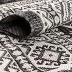 Rugs.com Outdoor Aztec Collection Rug – 10 Ft Round Charcoal Gray Flatweave Rug Perfect for Kitchens, Dining Rooms