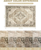 Washable Rugs 8x10 Area Rugs for Living Room, Bedroom, Office, Ultra-Thin Anti Slip Backing Rug, Super-Soft Vintage Large Area Rug, Home Decor Farmhouse Rugs (Brown/Beige, 8'x10')