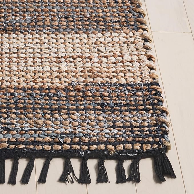 SAFAVIEH Area Rug 8x10 - Cape Cod Collection - Large - Navy & Beige, Handmade Denim & Jute, Ideal for Living Room, Bedroom, Office, Dining Space (CAP153N)