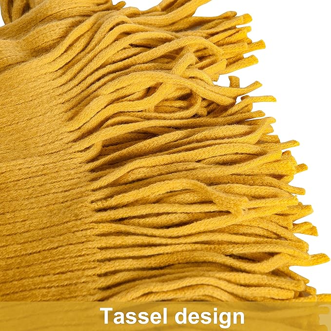 NTBAY Acrylic Knitted Throw Blanket, Lightweight and Soft Cozy Decorative Woven Blanket with Tassels for Travel, Couch, Bed, Sofa, 51x67 Inches, Mustard Yellow Striped