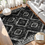 Area Rug 3x4 Rug Machine Washable Non-Slip Low Pile Print Pattern Western Rug for Living Room Bedroom Entryway Tribal Series-Black