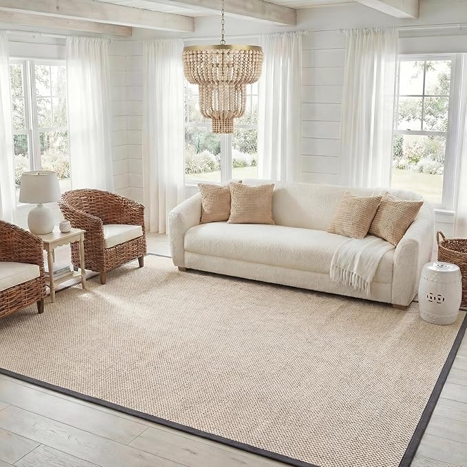 SAFAVIEH Area Rug 8x10 - Natural Fiber Collection - Large - Marble & Dark Grey, Sisal, Woven Design with Border (NF143D)