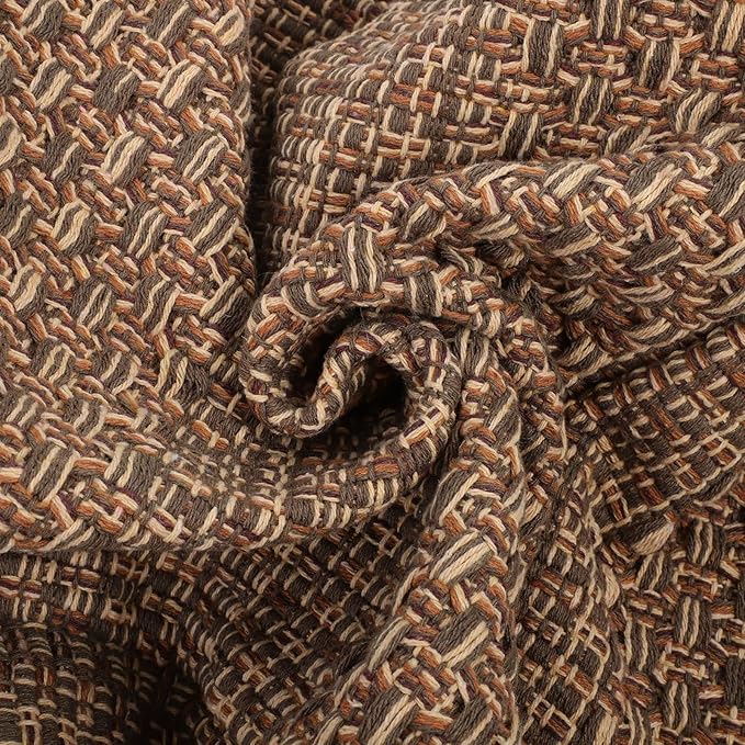 VOSAREA Pouf Ottoman Square Pouf Cover, Khaki, Cotton, Linen