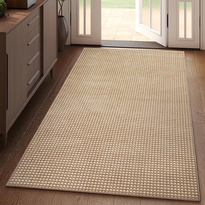 Boho 3x5 ft Washable Area Rug Entryway Runner for Kitchen, Non Slip Woven Hallway Rugs Kitchen Mats for Floor Hall Rug Indoor Door Mat Carpet for Backdoor Bedroom Living Room, Easy Clean, Brown