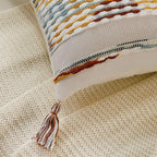 Set of 2 Boho Pillow Covers with Tassels Brown 18x18 Inch Farmhouse Decorative Chenille Tufted Striped Throw Pillow Covers, Neutral Accent Square Textured Pillowcase for Couch Bed Living Room